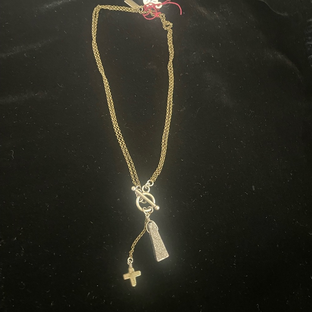 Amy Louse Boho Couture Antiqued Gem Stone & cross Pendant Necklace